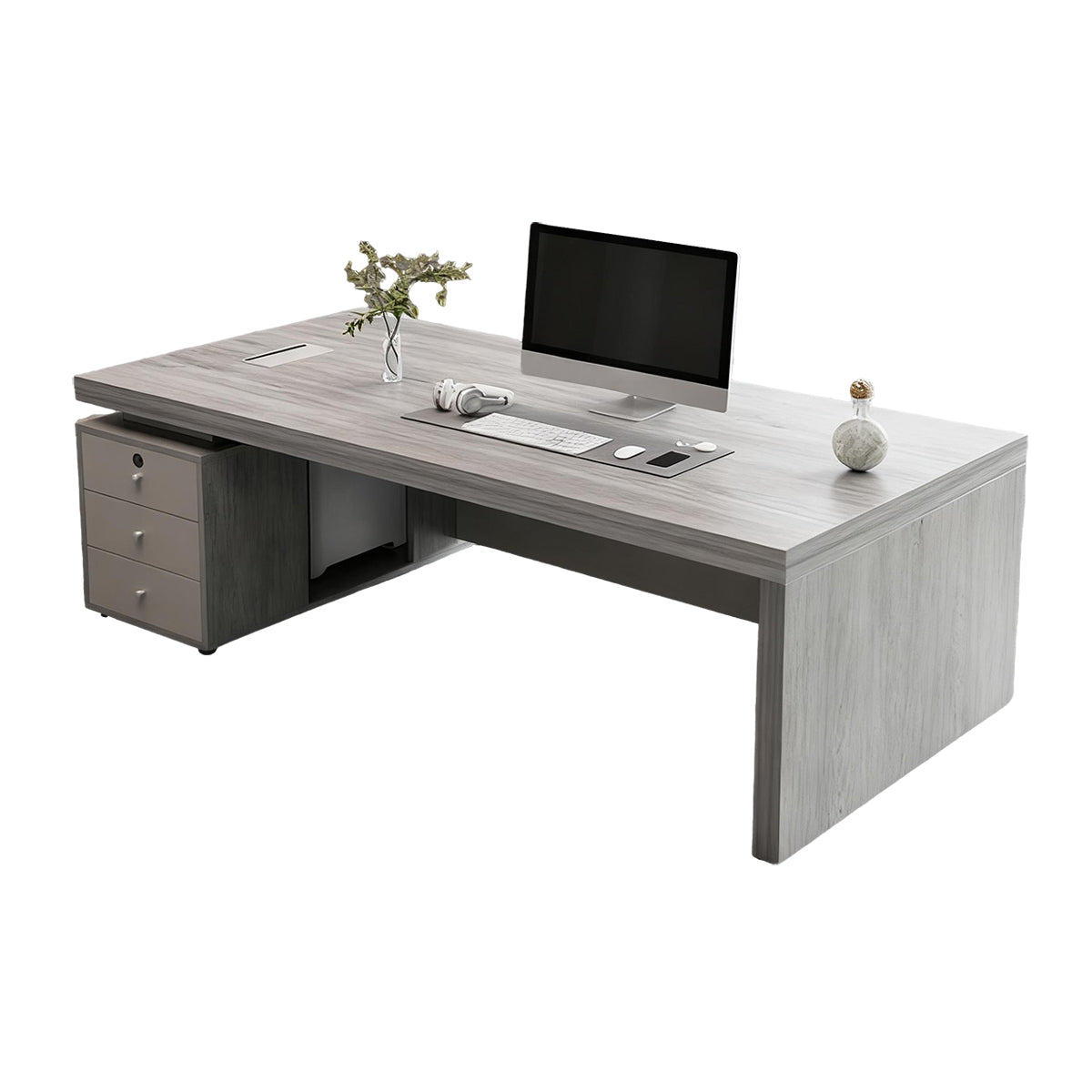 Modern Executive Office Desk with Storage Drawers Hidden CPU Storage