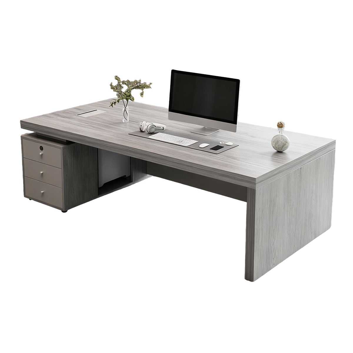 Modern Executive Office Desk with Storage Drawers Hidden CPU Storage