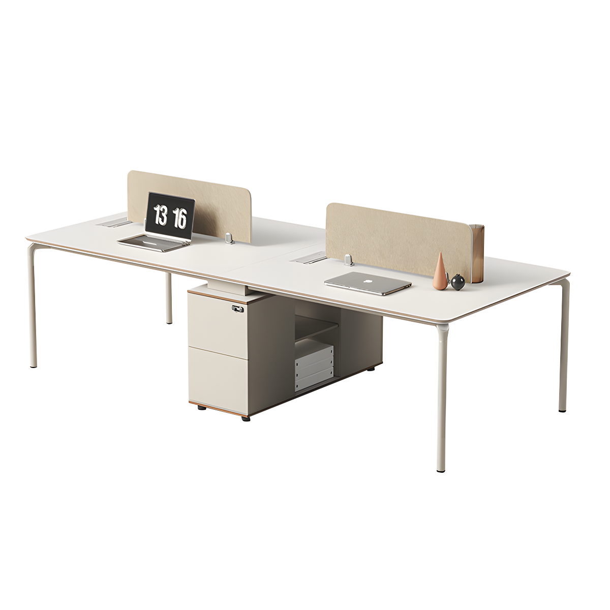Minimalist Office Desk E1 Board Aluminum Legs Lockable Dual Drawer Cable