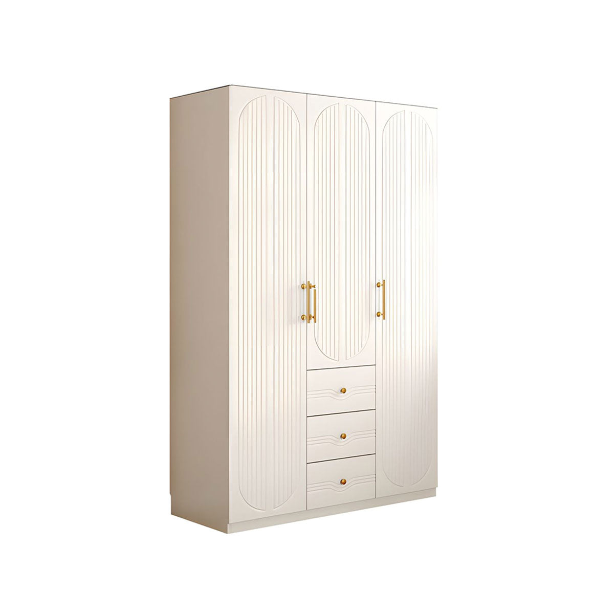 Modern MDF Wardrobe with Drawers Hanging Rods and 3D Carved Storage