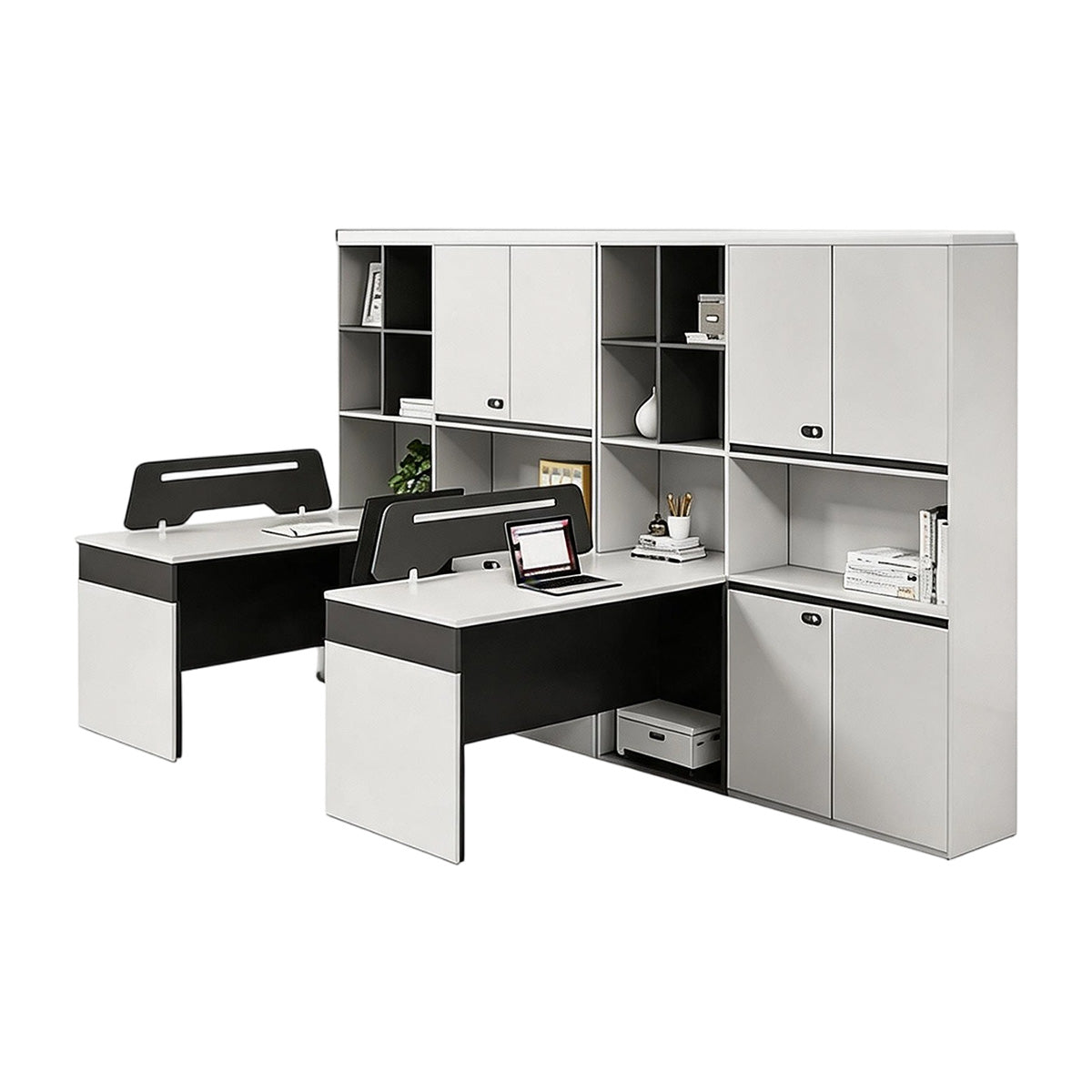 Modern Office Desk with Privacy Panel, 23.62" Deep Desktop & Generous File Cabinet