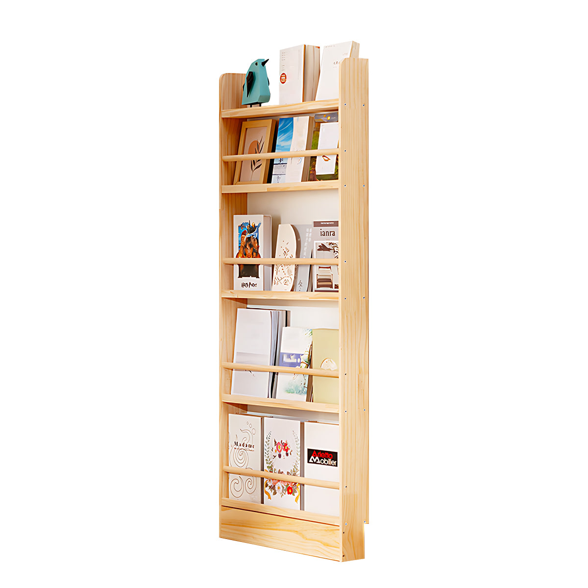 Modern Solid Wood Bookshelf with Thickened Frame and Open Compartments