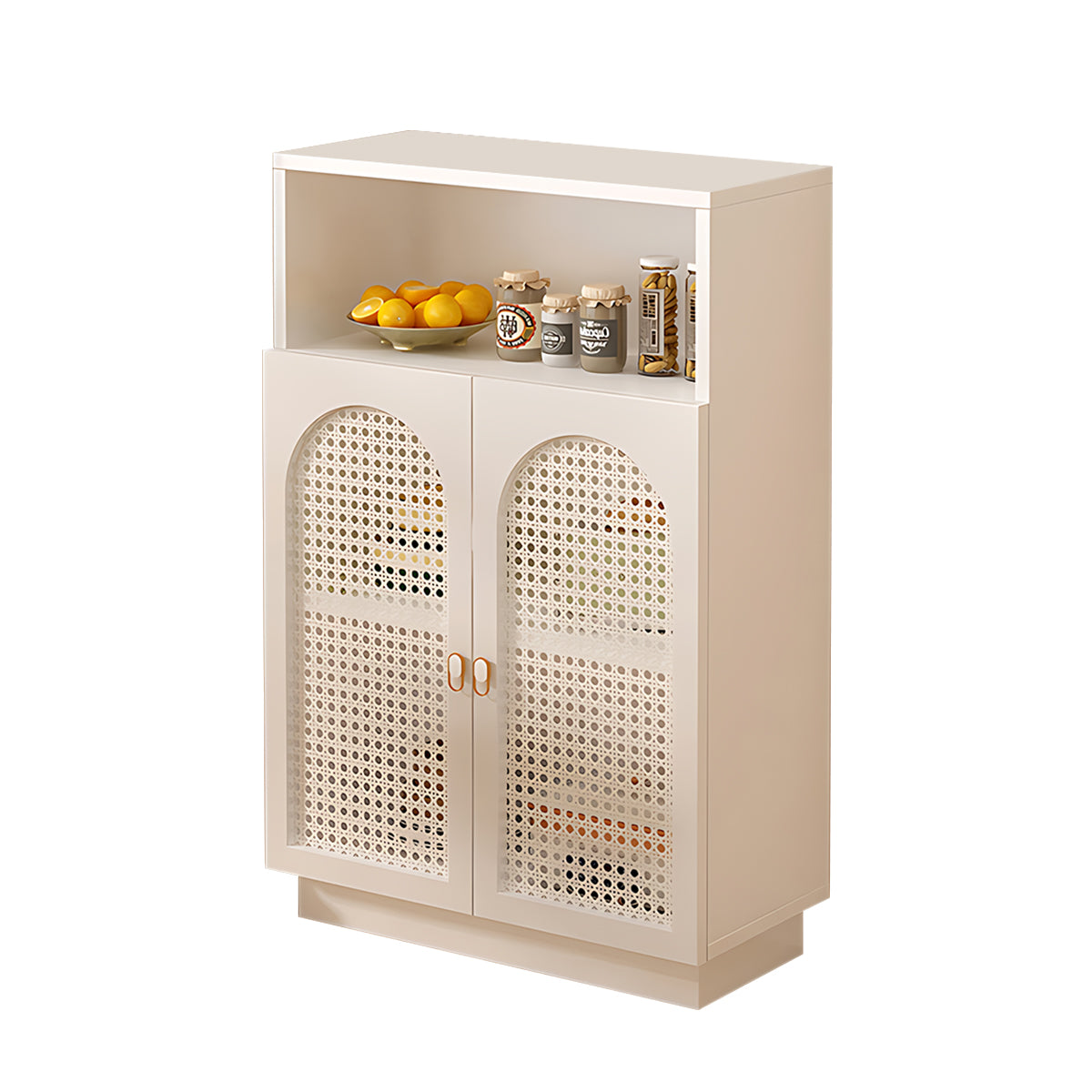 Modern Rattan Buffet Sideboard with Adjustable Shelves and Cabinet Storage