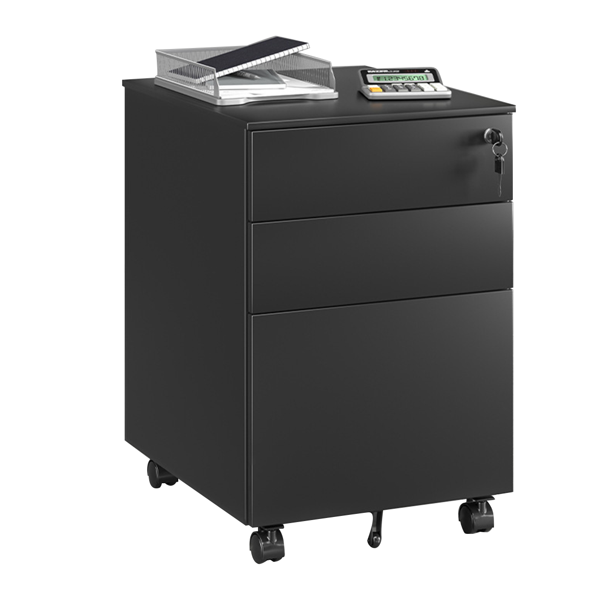 Stylish and Sturdy Lockable Storage Cabinet with Locking Caster Wheels and Unique Handles