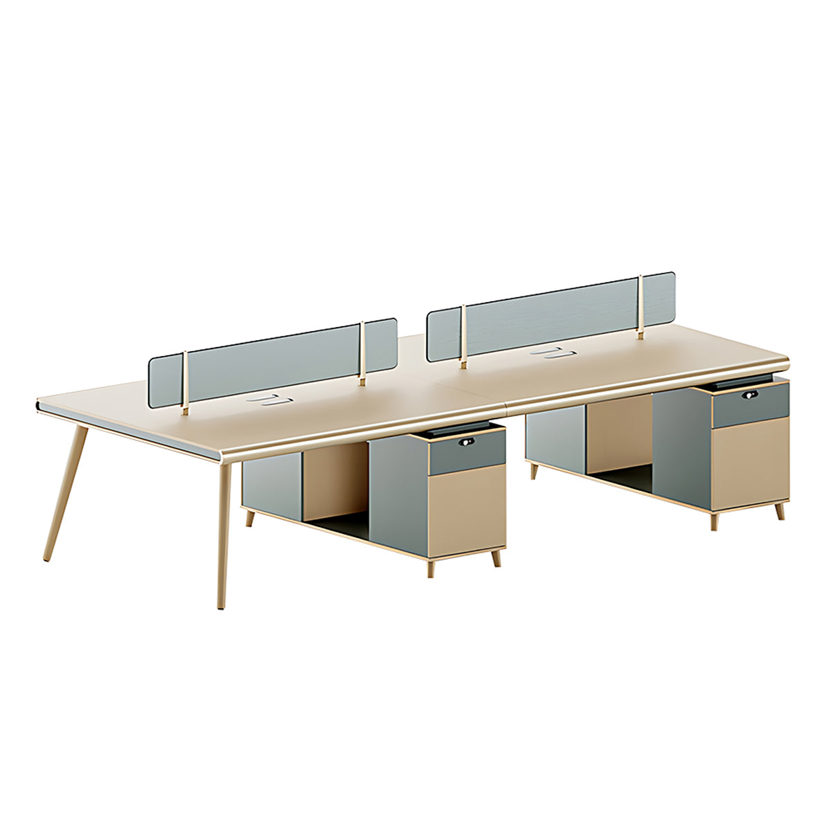 Modern Office Desk Oak Legs Privacy Panel Lockable Drawer Cable Management