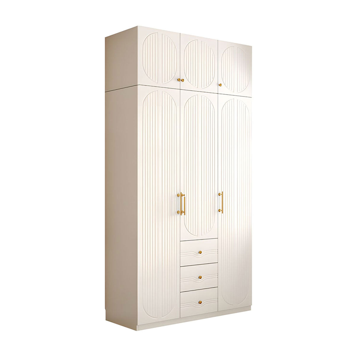 Modern MDF Wardrobe with Drawers Hanging Rods and 3D Carved Storage