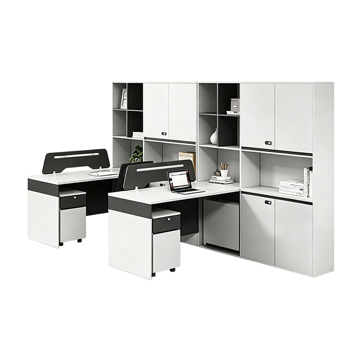 Modern Office Desk with Privacy Panel, 23.62" Deep Desktop & Generous File Cabinet
