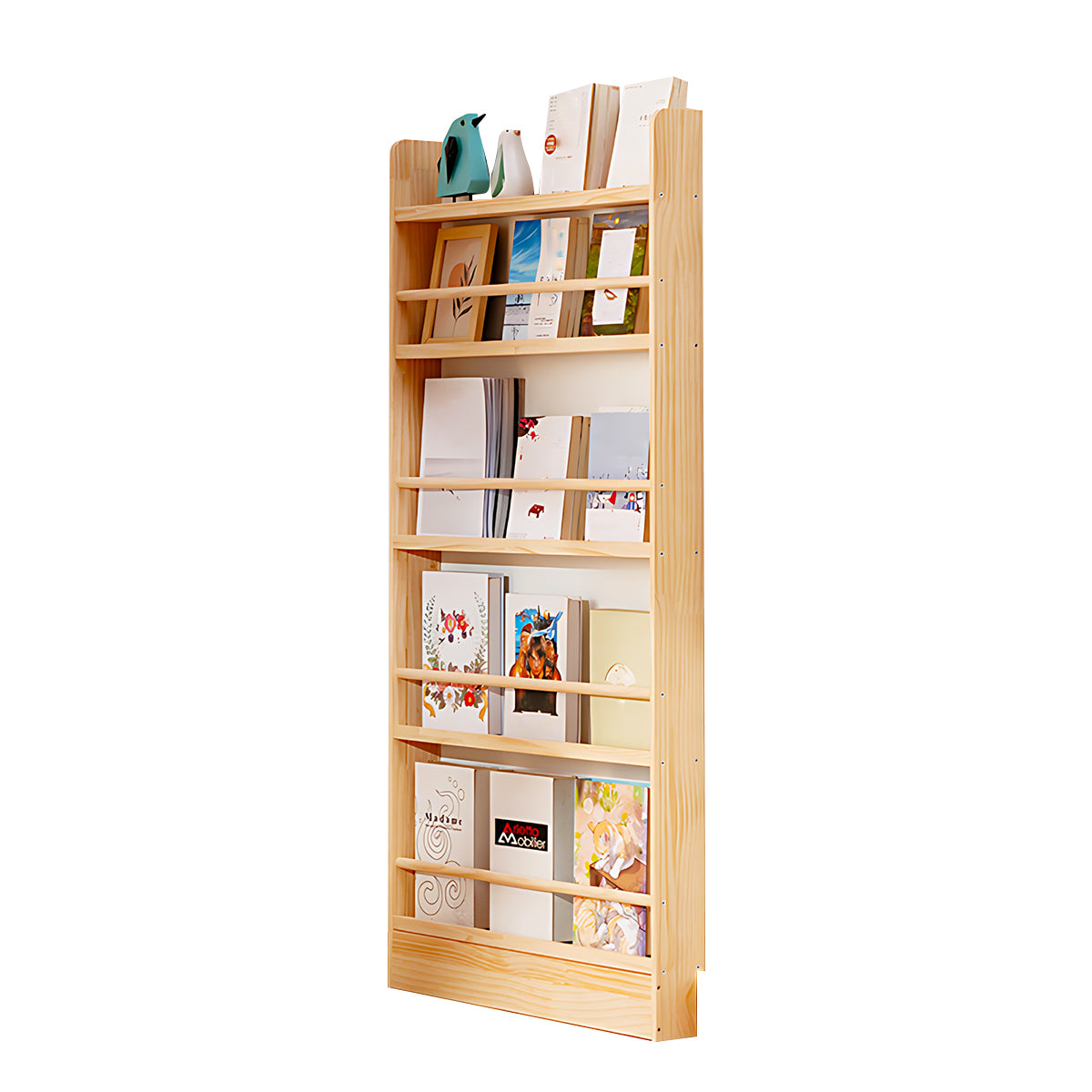 Modern Solid Wood Bookshelf with Thickened Frame and Open Compartments