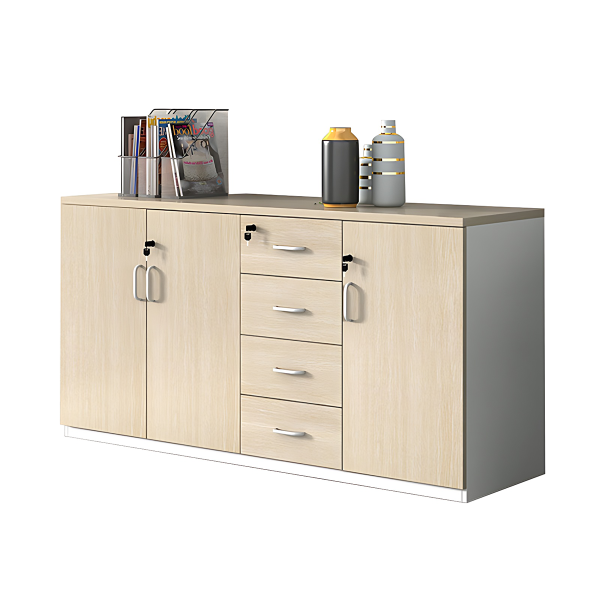 Minimalist Functional Storage Cabinet with Shelves and Drawers