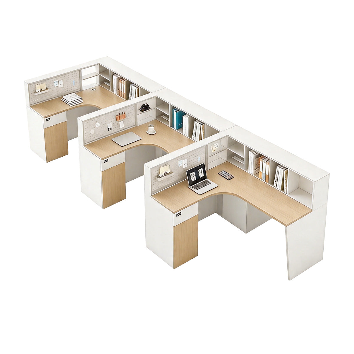 Office Desk, F-Shape 3-Person Left or Right (Interchangeable), L59" x W165" x H43", for executive office workspace, modern executive office furniture