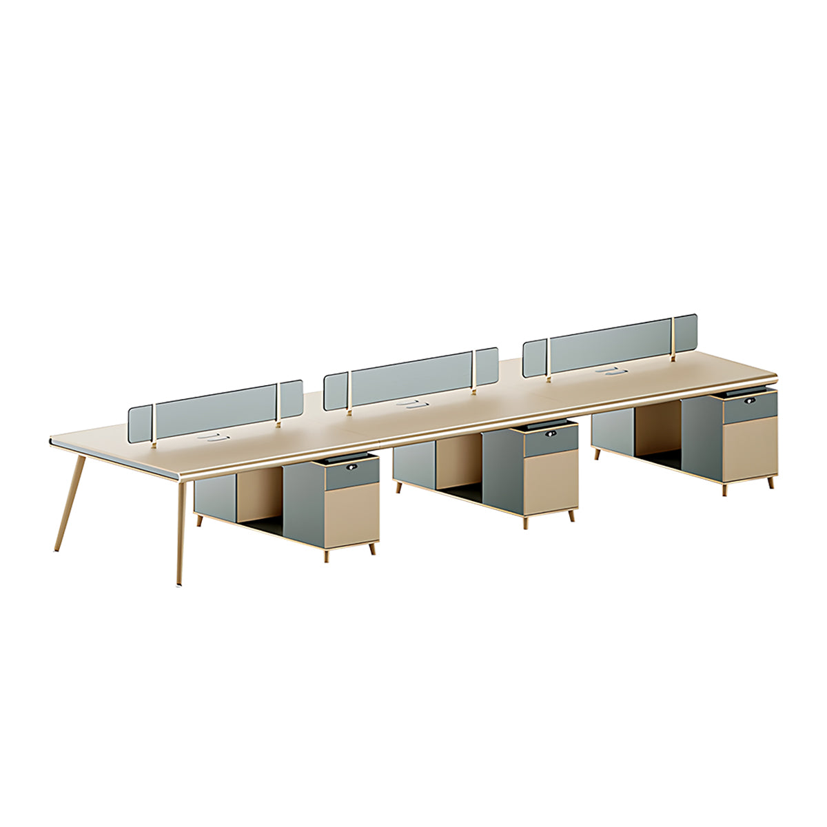 Modern Office Desk Oak Legs Privacy Panel Lockable Drawer Cable Management