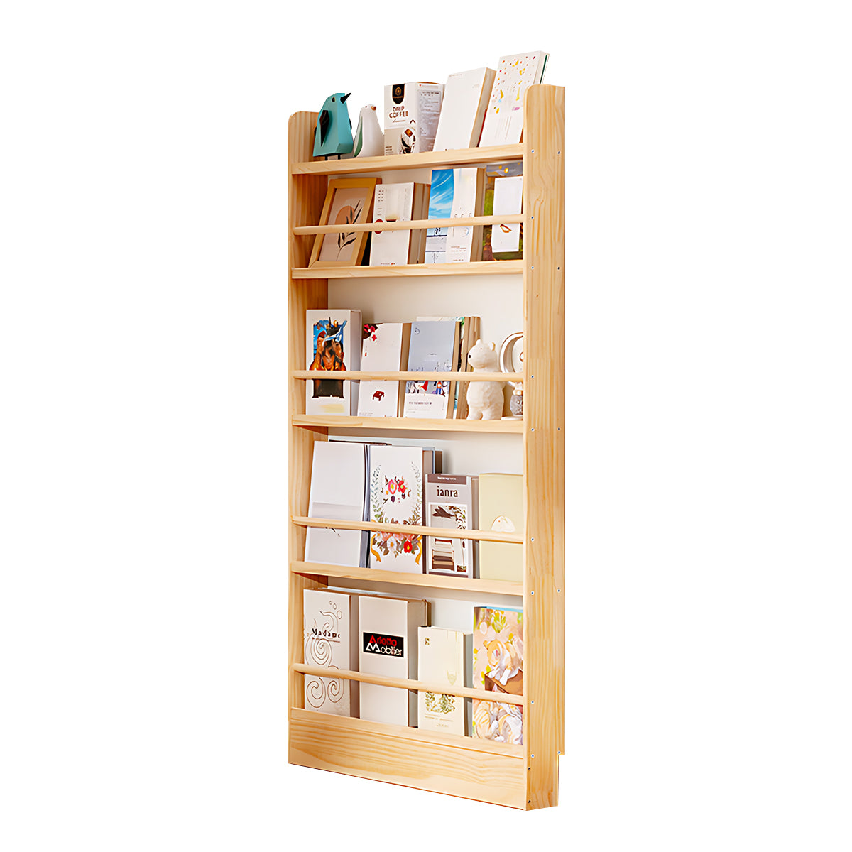 Modern Solid Wood Bookshelf with Thickened Frame and Open Compartments