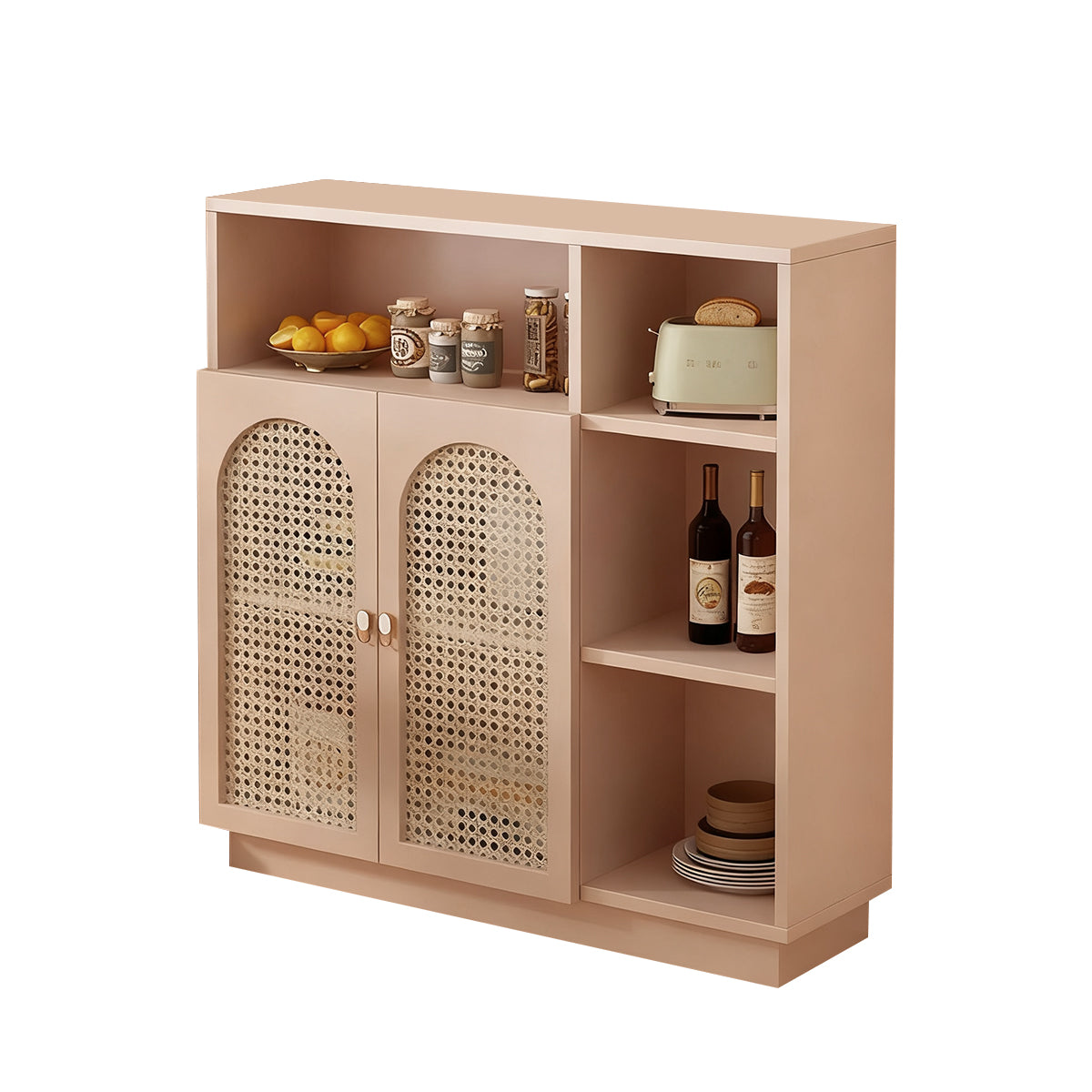 Modern Rattan Buffet Sideboard with Adjustable Shelves and Cabinet Storage
