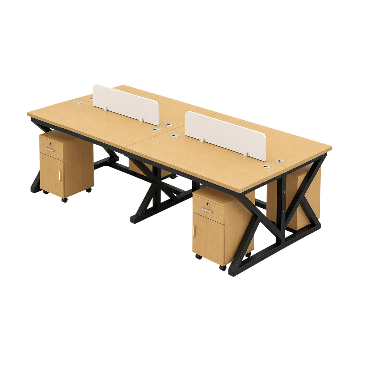 Modular Office Workstation Desk with Privacy Panels, Cable Grommets and Storage