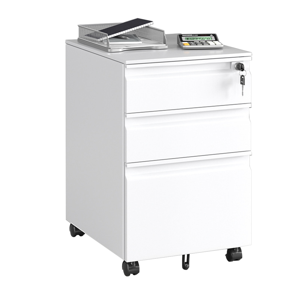 Stylish and Sturdy Lockable Storage Cabinet with Locking Caster Wheels and Unique Handles