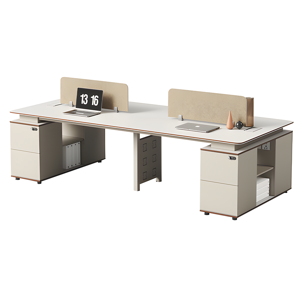 Minimalist Office Desk E1 Board Aluminum Legs Lockable Dual Drawer Cable