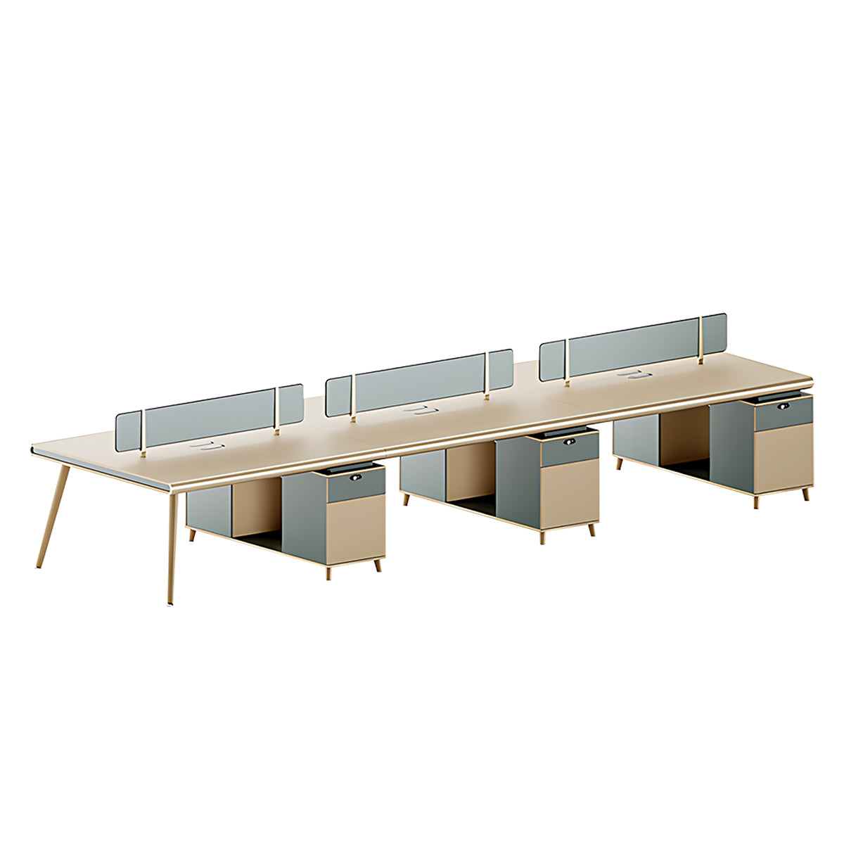 Modern Office Desk Oak Legs Privacy Panel Lockable Drawer Cable Management