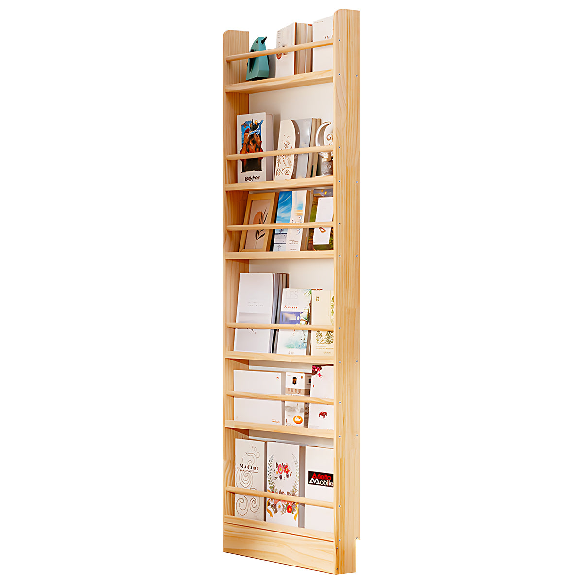 Modern Solid Wood Bookshelf with Thickened Frame and Open Compartments