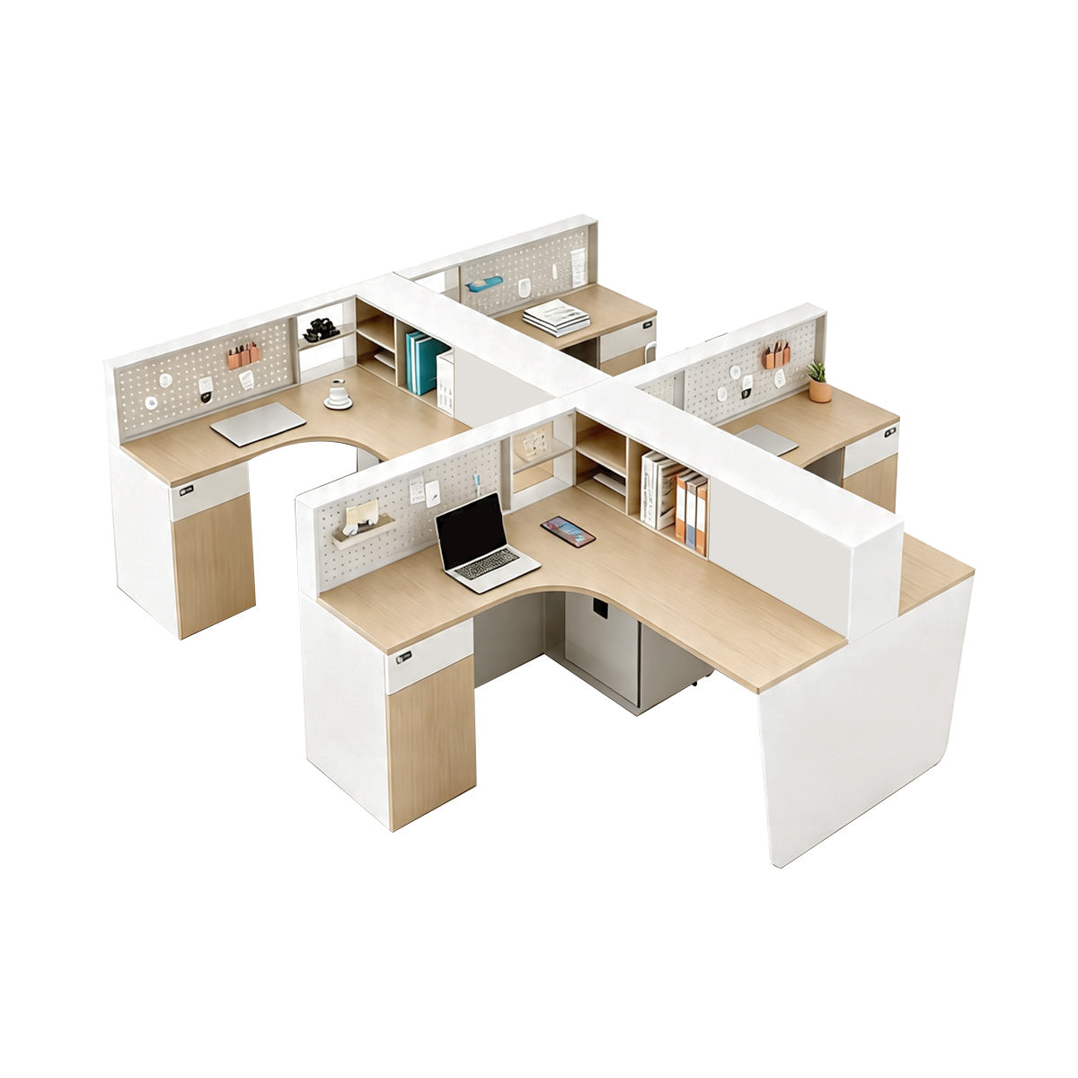 Office Desk, T-Shape 4-Person Left or Right (Interchangeable), L106" x W110" x H43", for executive office workspace, modern executive office furniture