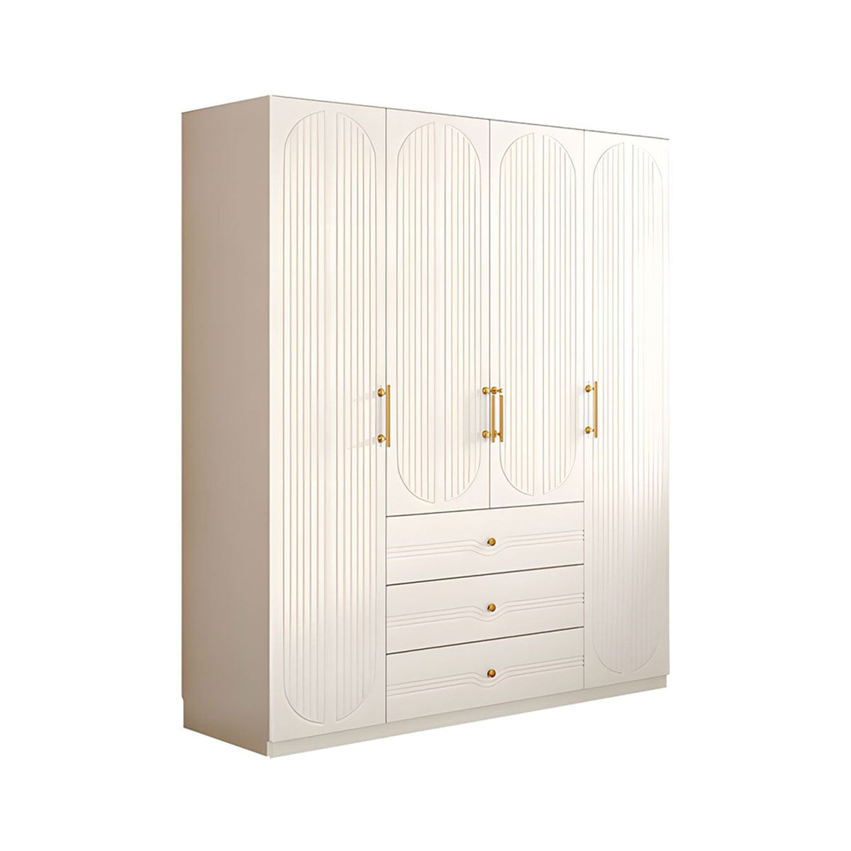Modern MDF Wardrobe with Drawers Hanging Rods and 3D Carved Storage