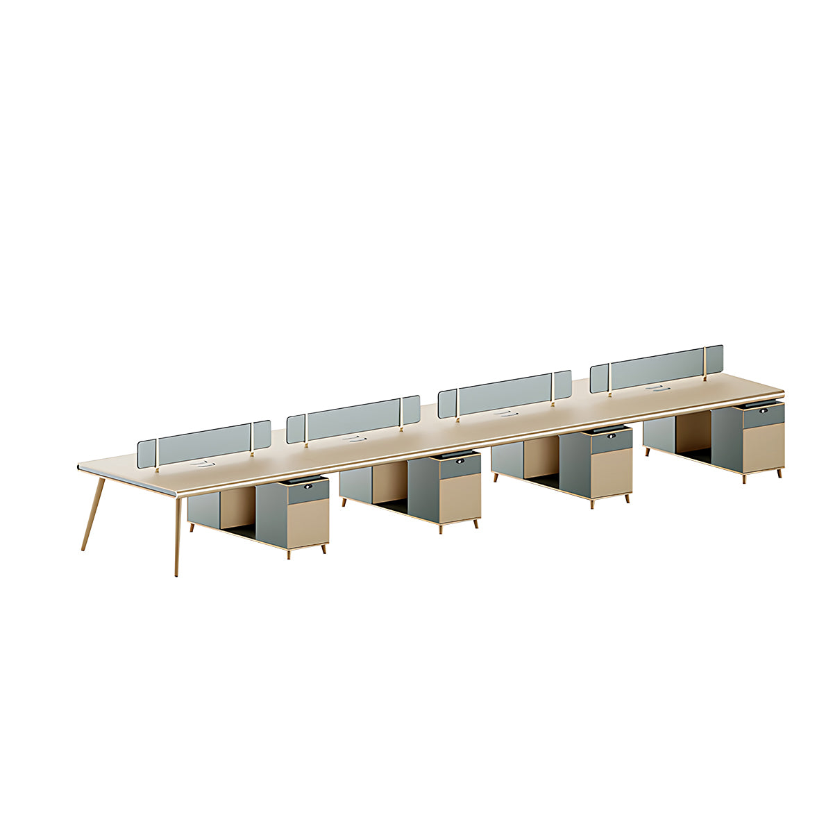 Modern Office Desk Oak Legs Privacy Panel Lockable Drawer Cable Management