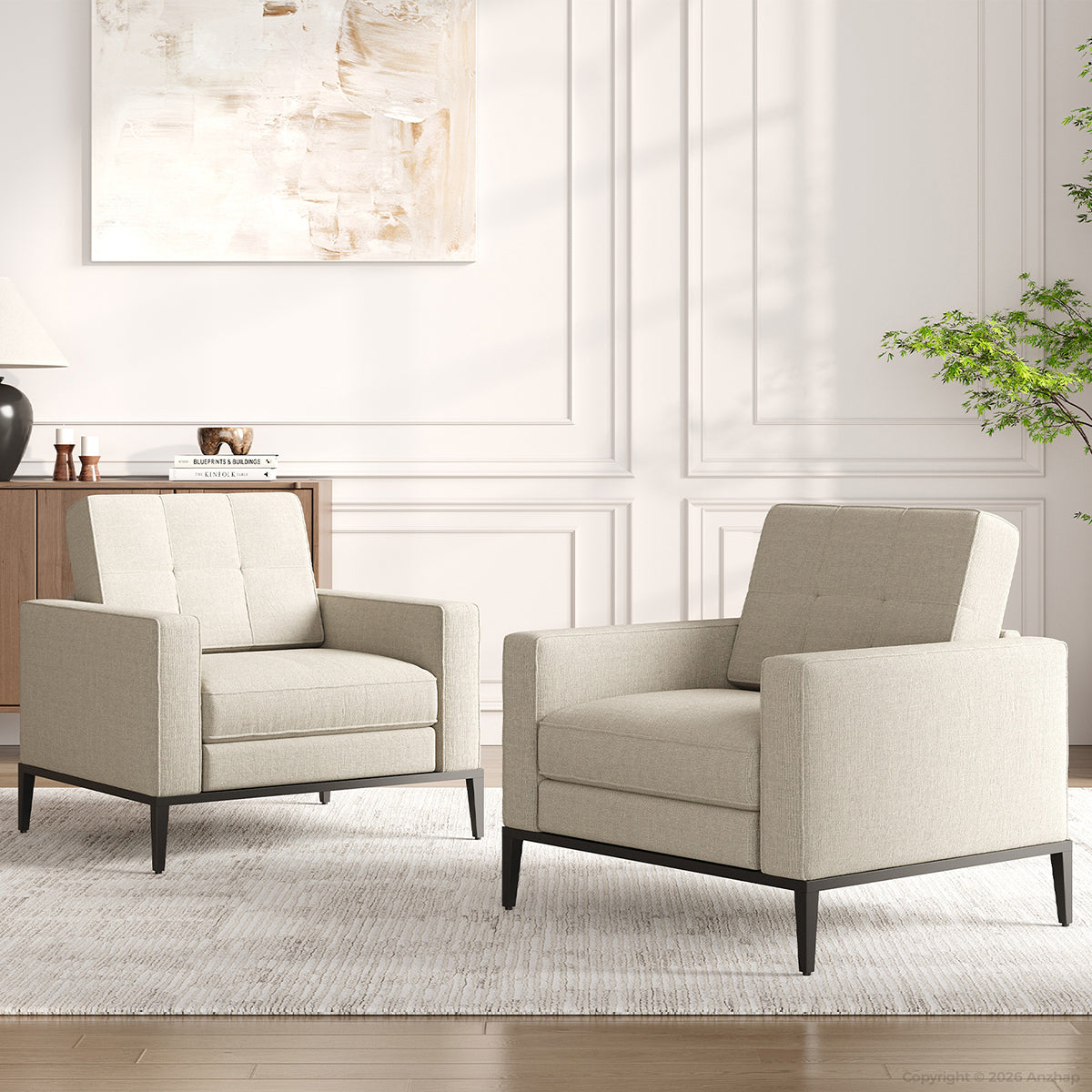 Contemporary Modular Sofa with Ergonomic Backrest, Soft Cushion & Wide Armrests for Office, Living Room & Apartment Spaces (43–75")（Stock Items）