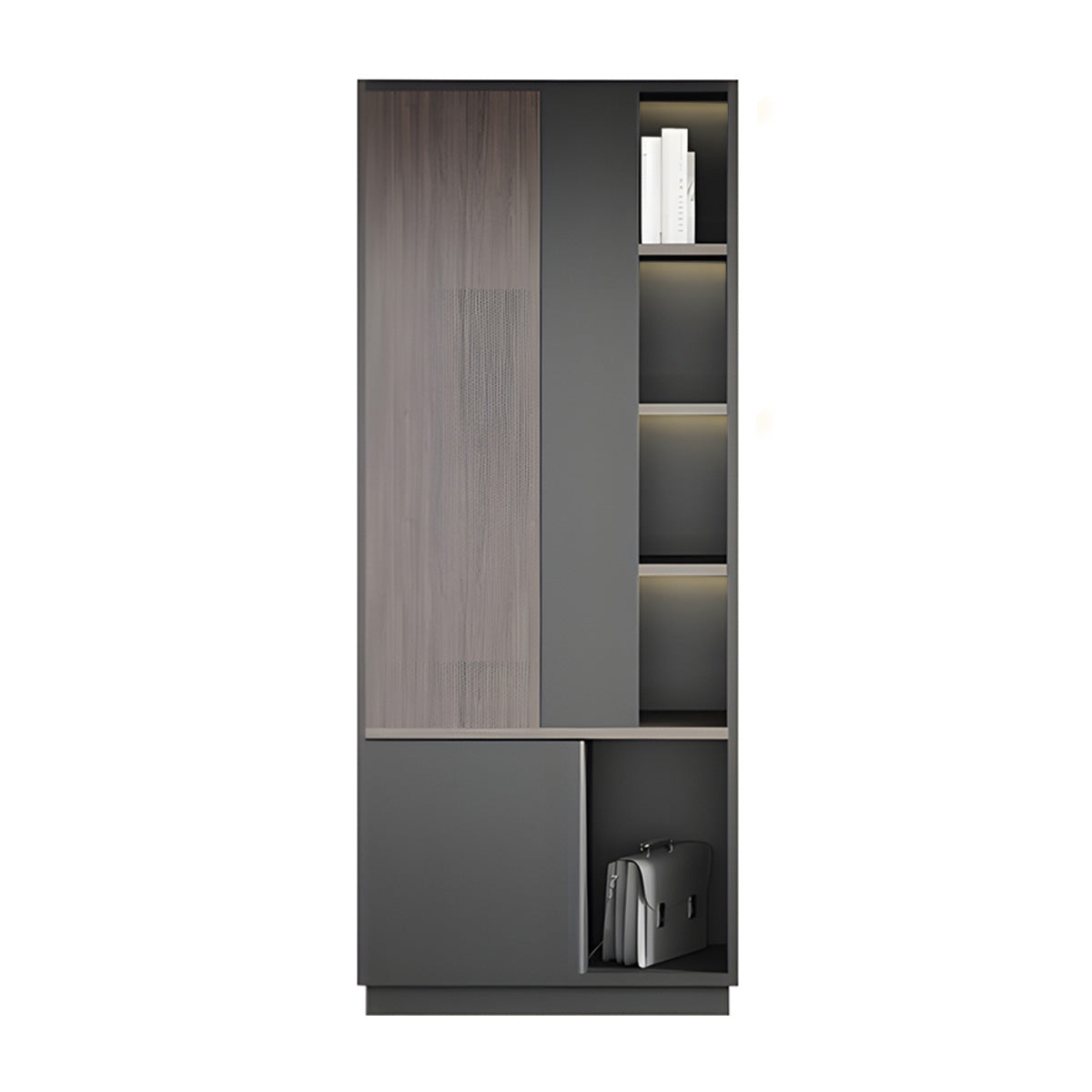 Elegant Storage Cabinet with Soft Lighting Strip and Open Storage
