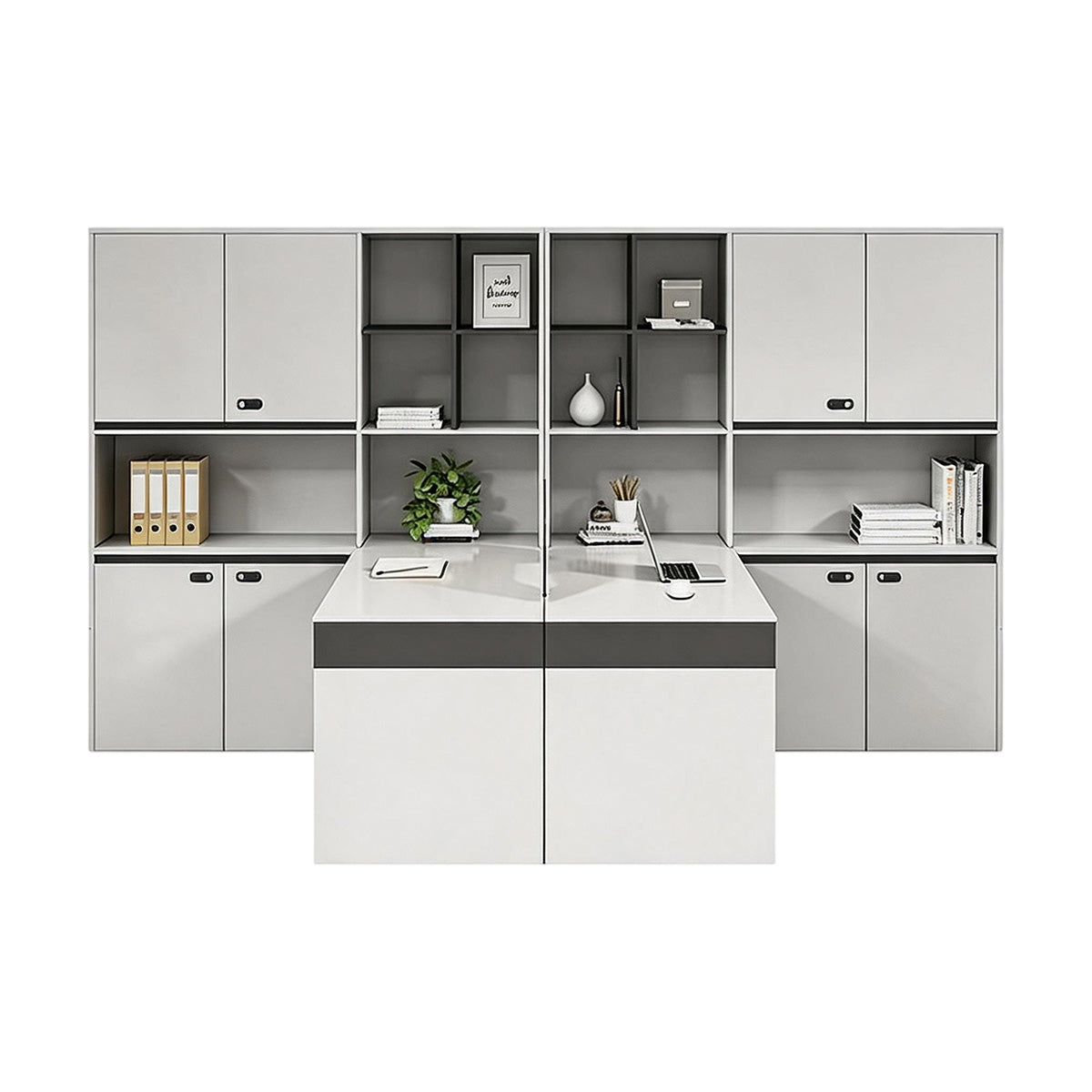 Modern Office Desk with Privacy Panel, 23.62" Deep Desktop & Generous File Cabinet