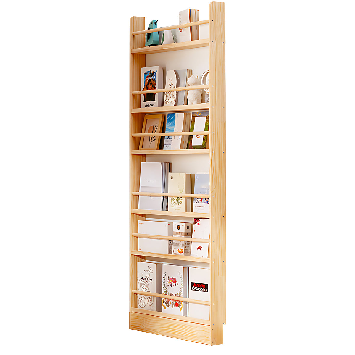 Modern Solid Wood Bookshelf with Thickened Frame and Open Compartments