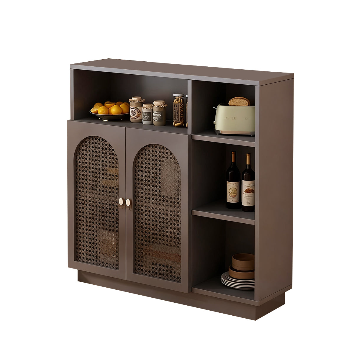 Modern Rattan Buffet Sideboard with Adjustable Shelves and Cabinet Storage