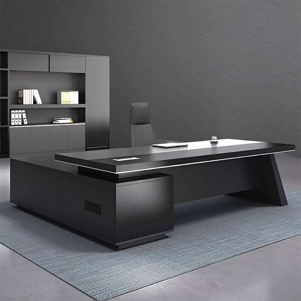 Modern Black Executive Desk in Wood for Office and Computer Work