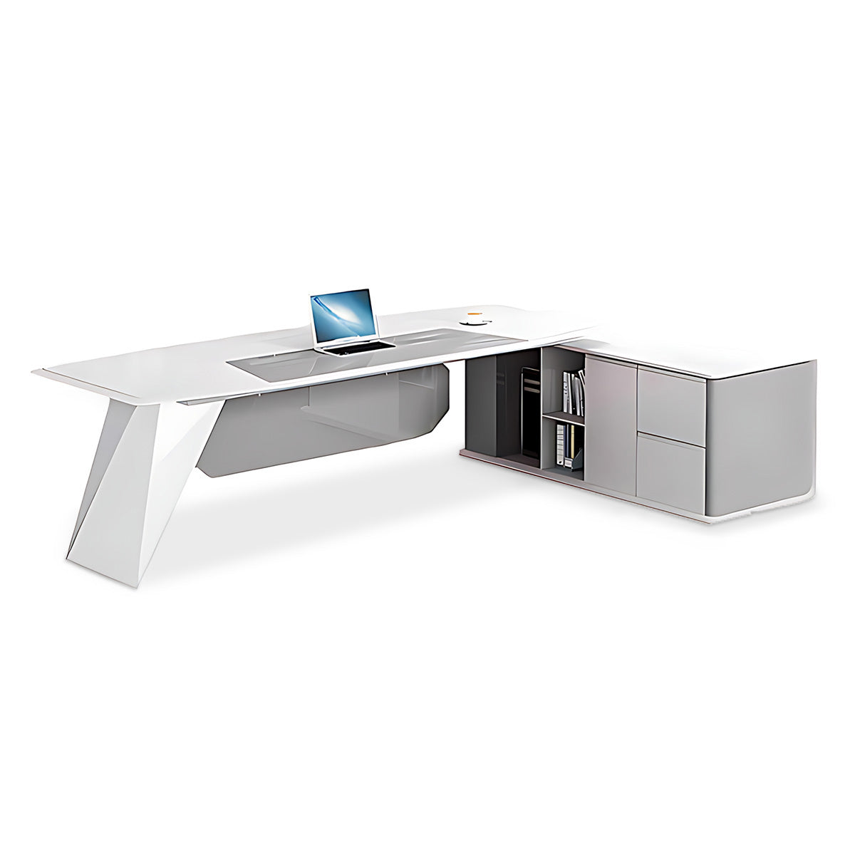 Sleek White Lacquer Executive Desk