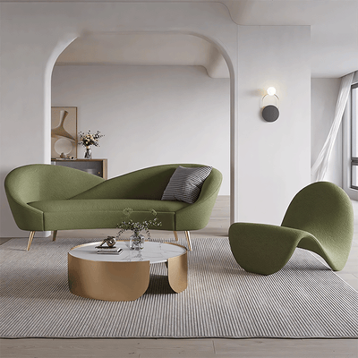 Creative Curved Fabric Small Sized Reclining Sofa for Two in Green