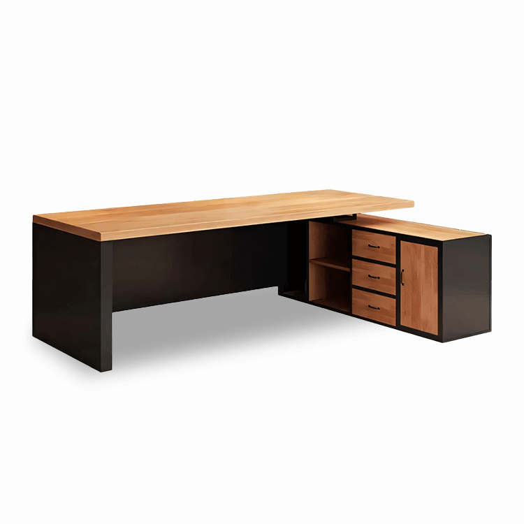 Industrial-Style Solid Wood Executive Desk