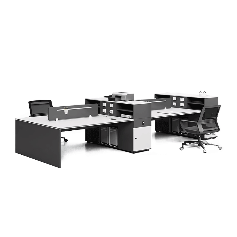 Simple and Stylish Staff Office Desk and Chair Set, Black and White