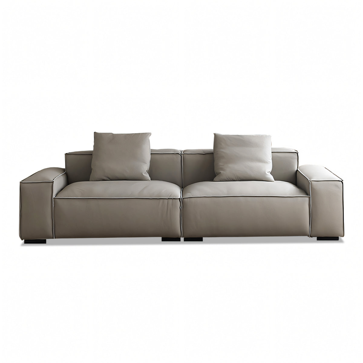 Leather Grey Sofa with Wide Armrests