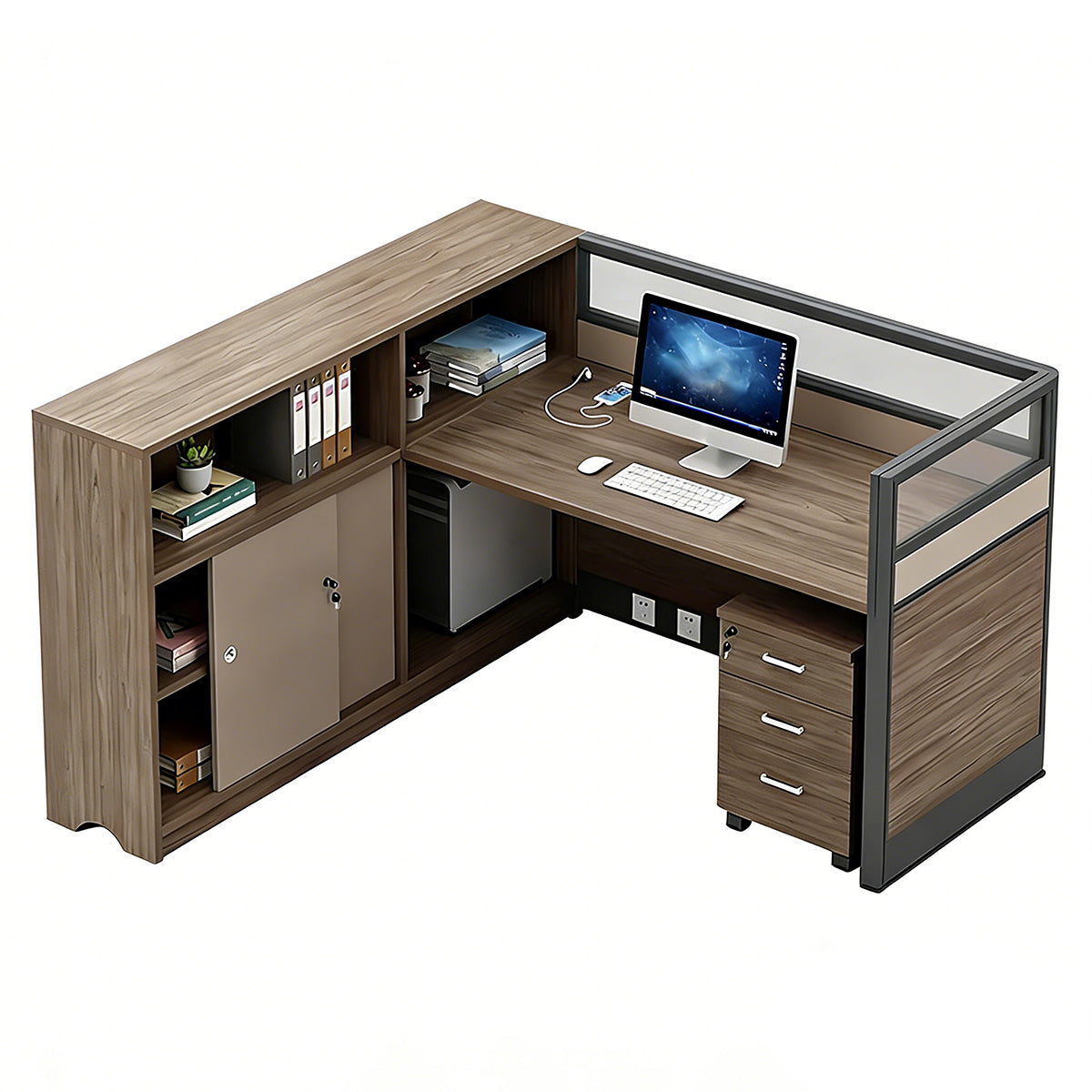 Stylish Low-Emission Office Desk with Privacy Screen for Cubicle Workspaces