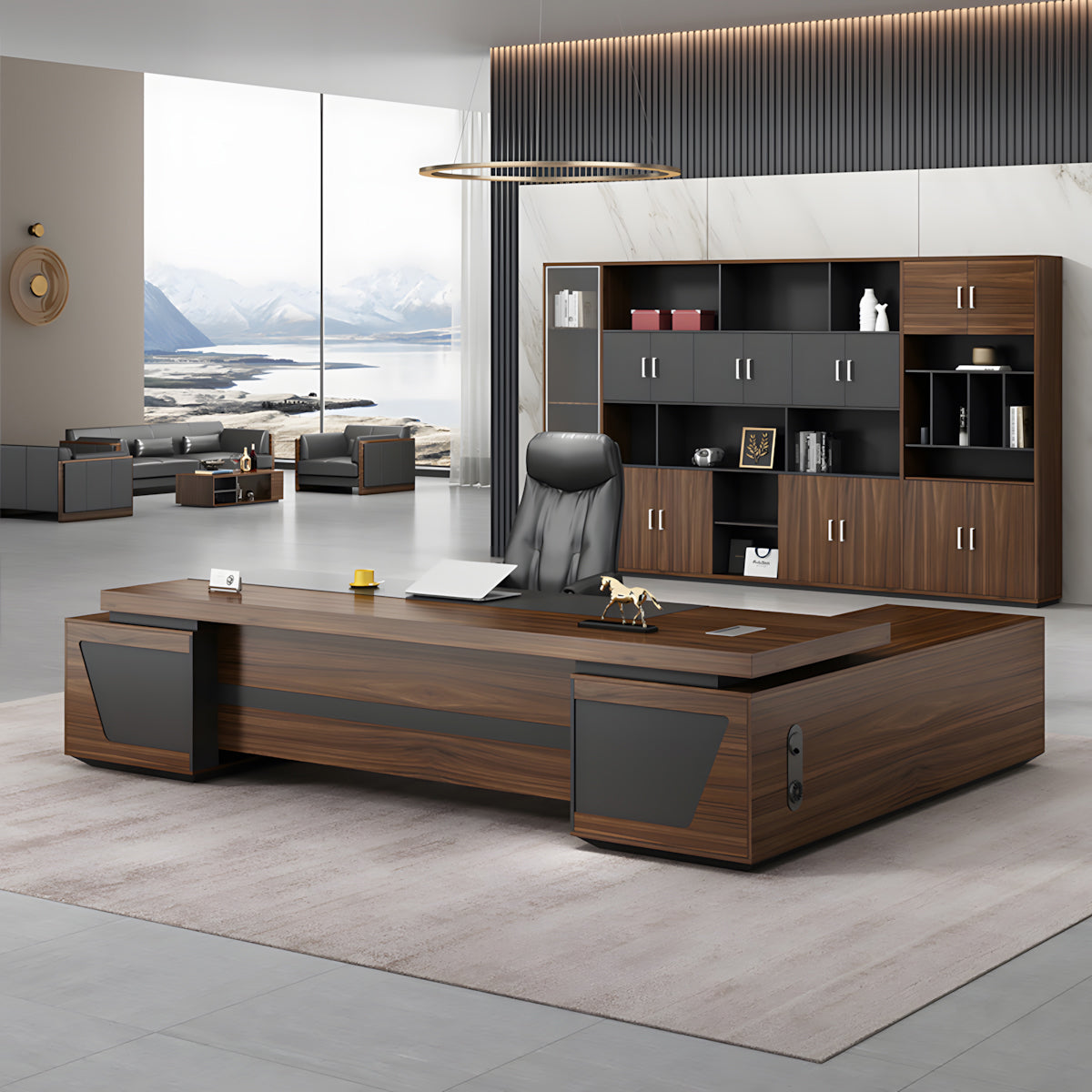 L-Shaped executive desk front view