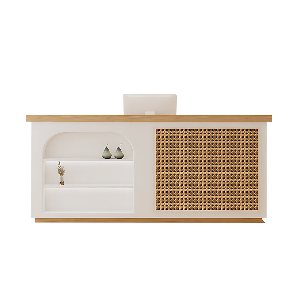 Modern Reception Desk-2, White & Natural Wood, White & Natural Wood finish, L31" x W20" x H39", for reception area or front office, commercial...