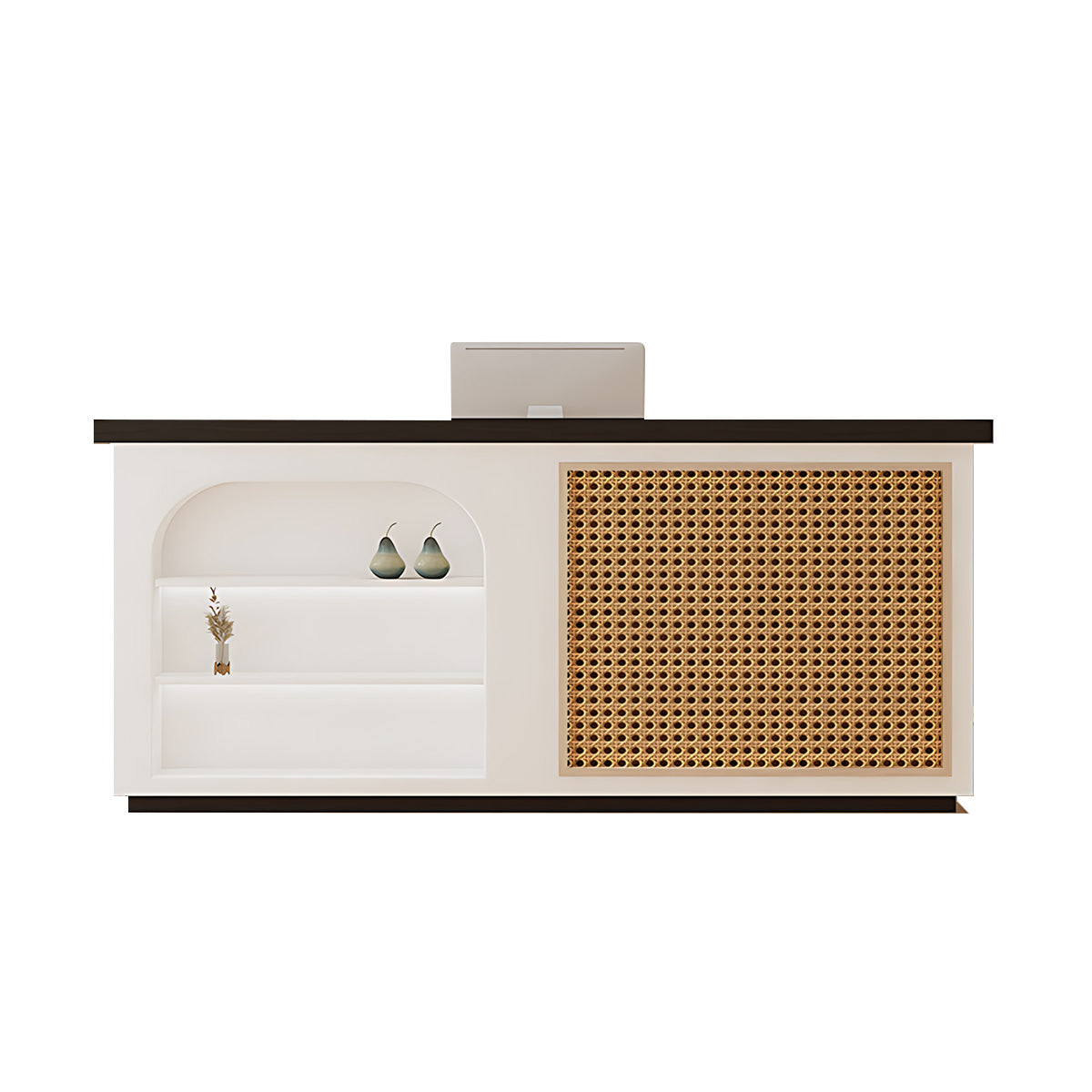 Modern Reception Desk-2, White & Black, White & Black finish, L31" x W20" x H39", for reception area or front office, commercial reception furniture
