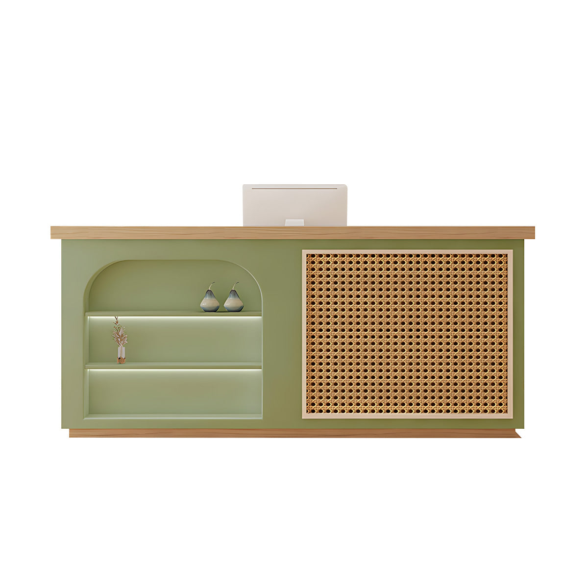 Modern Reception Desk-2, Sage Green & Natural Wood, Sage Green & Natural Wood finish, L31" x W20" x H39", for reception area or front office,...