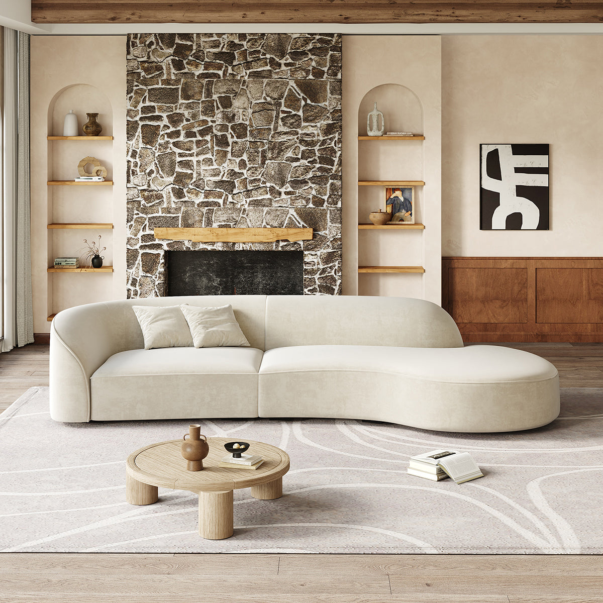Minimalist Soft Curved Sofa with Single Armrest for Living Room（Stock Items）