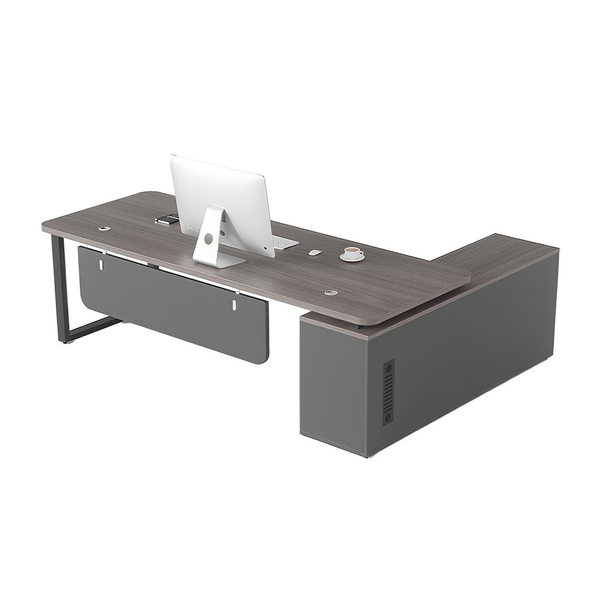 Minimalist Spacious Employee Desk with Sturdy Large Side Cabinet and Robust Legs