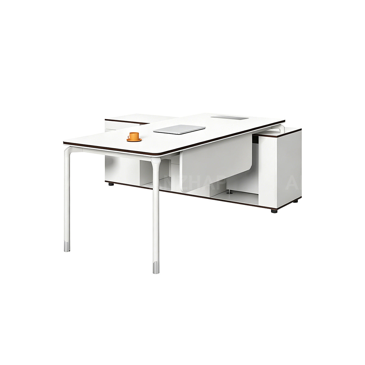 Modern Executive Desk with Built-In Power, Storage Cabinet, and Modesty Panel