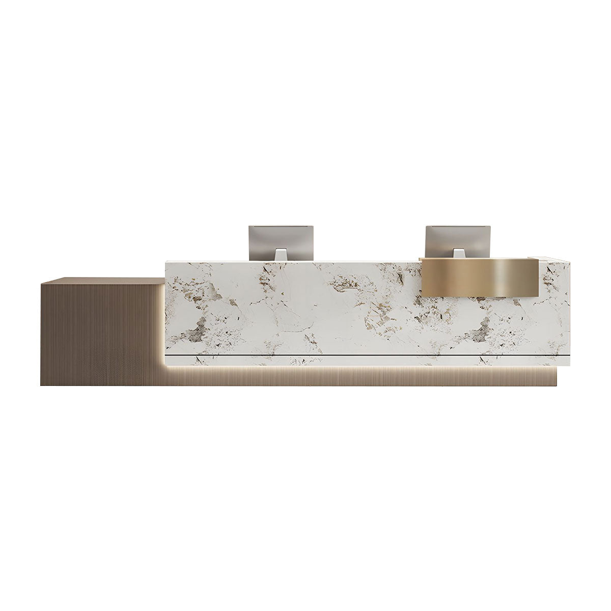 Modern Marble Reception Desk with LED Lights and Storage Cabinets