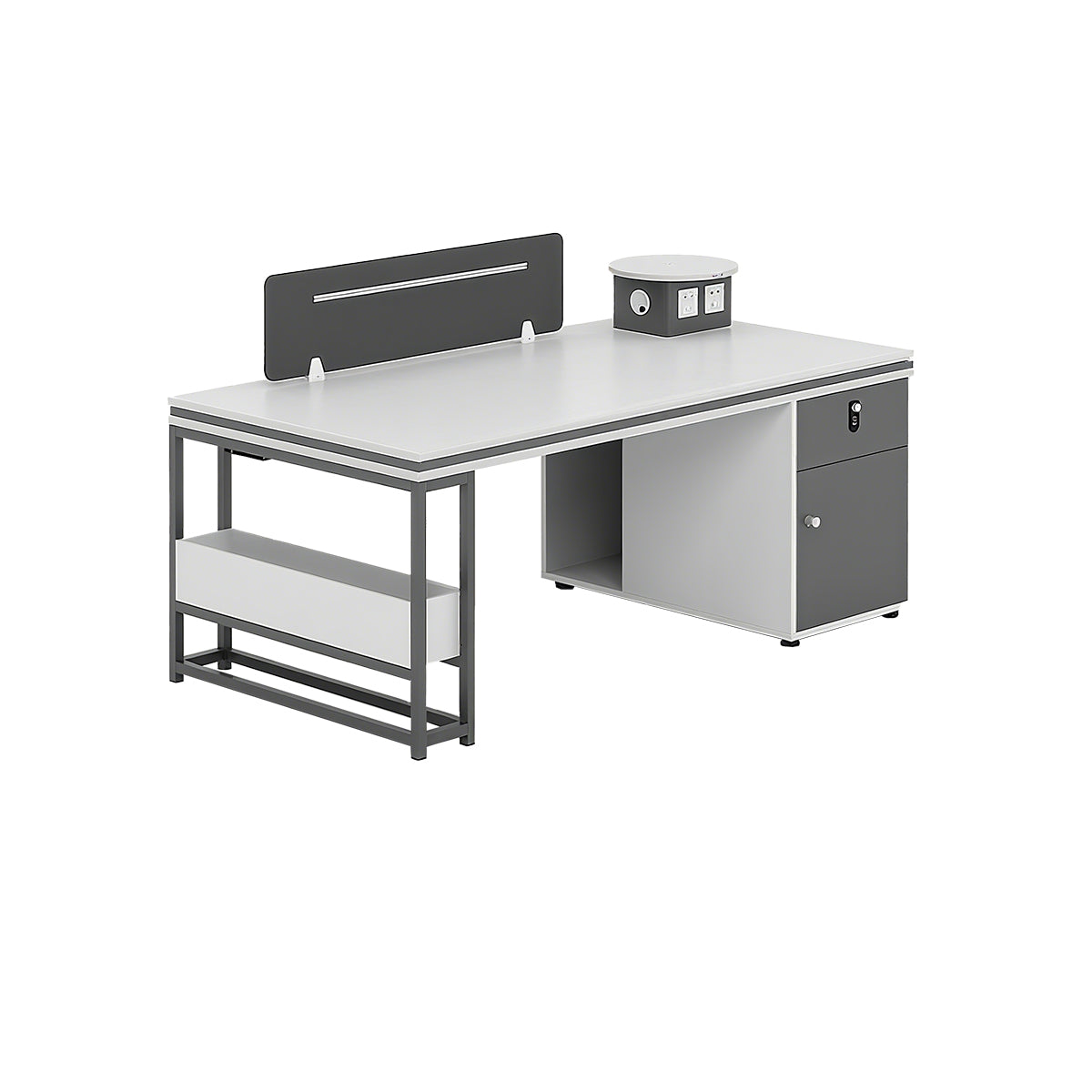 Stylish Multi-Functional Black and White Cubicle Desk with Sturdy Steel Frame Legs and Practical Privacy Panel