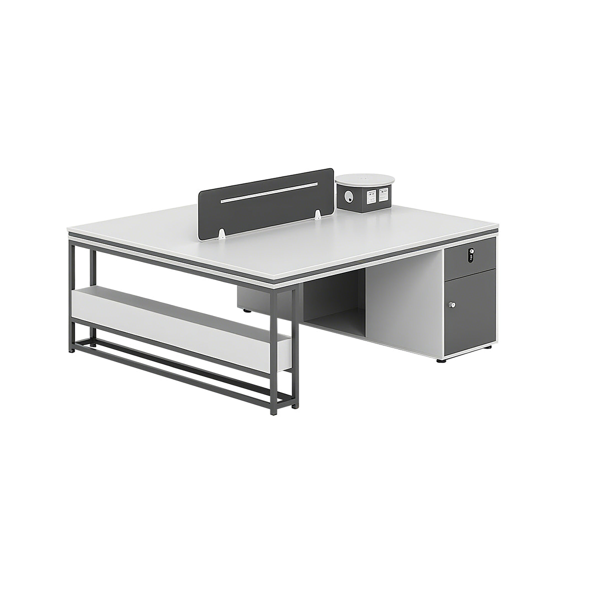 Stylish Multi-Functional Black and White Cubicle Desk with Sturdy Steel Frame Legs and Practical Privacy Panel