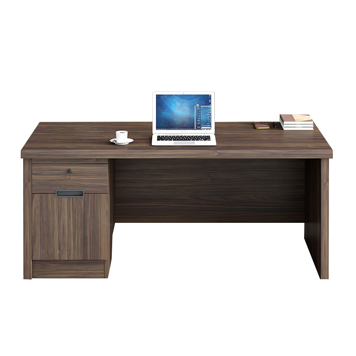 Executive Desk with Storage Drawers Cabinet CPU Compartment Wood Grain