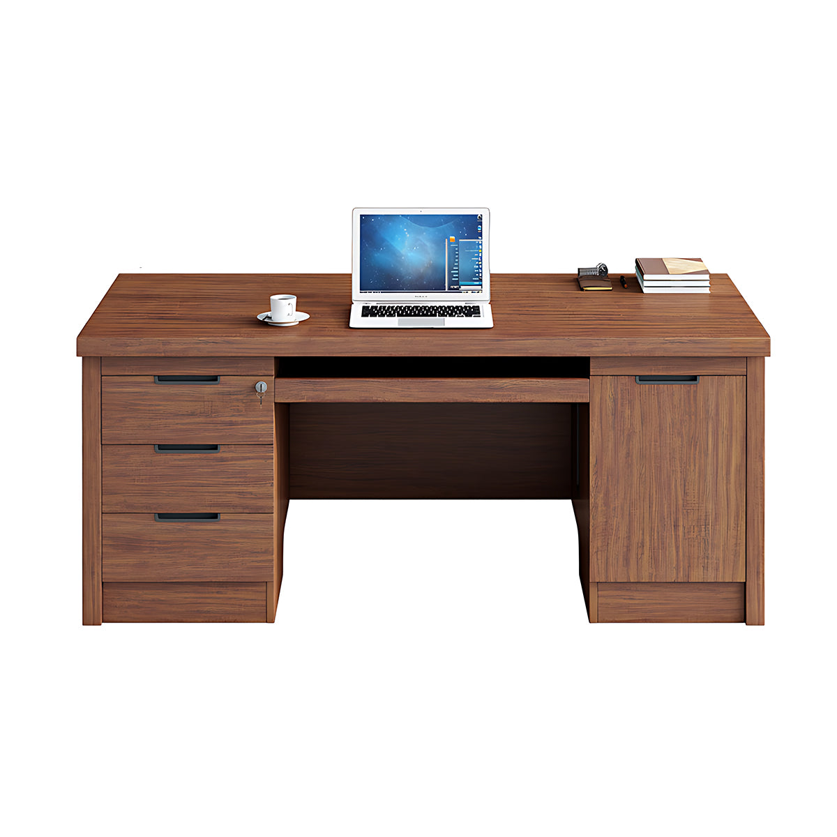 Executive Desk with Storage Drawers Cabinet CPU Compartment Wood Grain