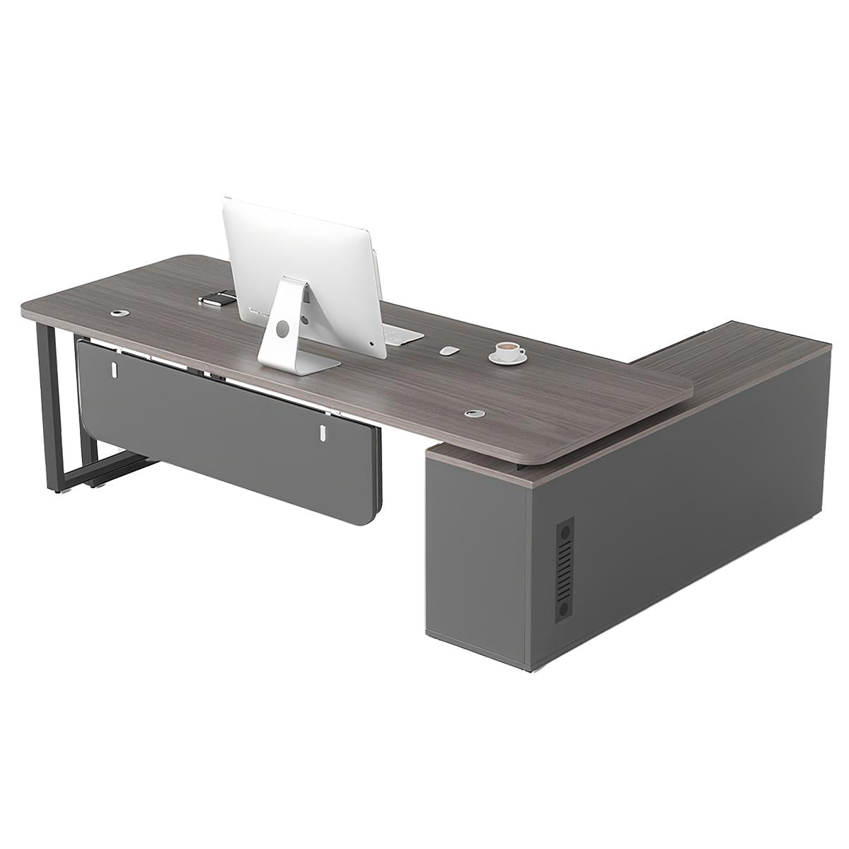 Minimalist Spacious Employee Desk with Sturdy Large Side Cabinet and Robust Legs